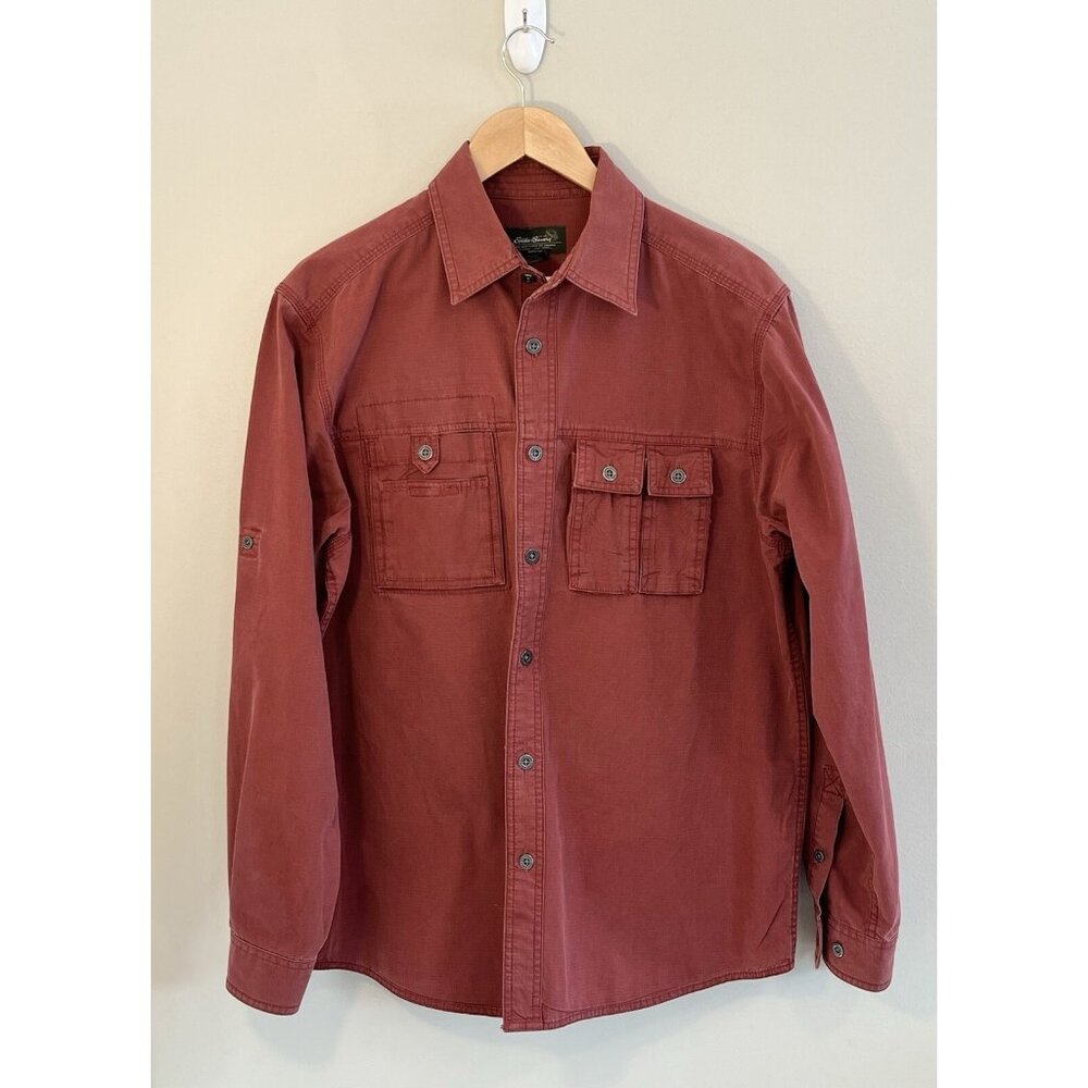 Eddie Bauer Men’s Button Up Long Sleeve Heavy Cotton Shirt Sz M Russet/red‎